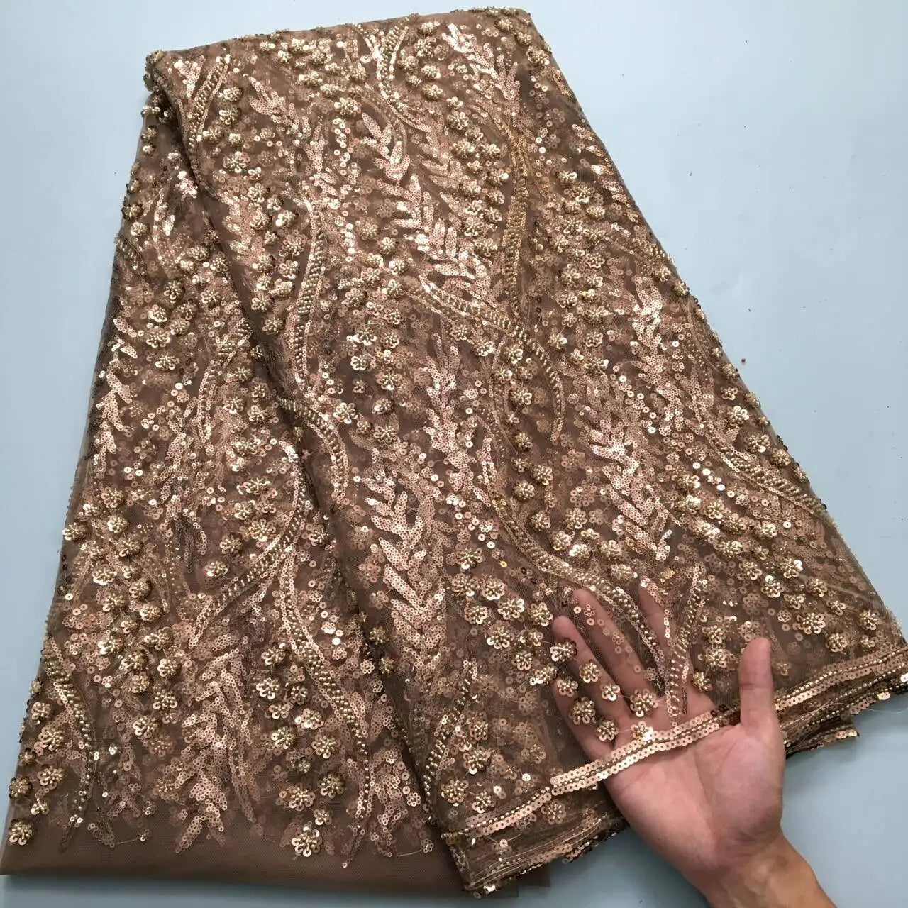 SJD LACE French Mesh Bridal Lace Fabric Beads African Sequins Lace 2025 Hot Sale Nigerian Beads For Women Wedding Dress Sew 3803