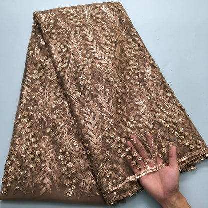 SJD LACE French Mesh Bridal Lace Fabric Beads African Sequins Lace 2025 Hot Sale Nigerian Beads For Women Wedding Dress Sew 3803