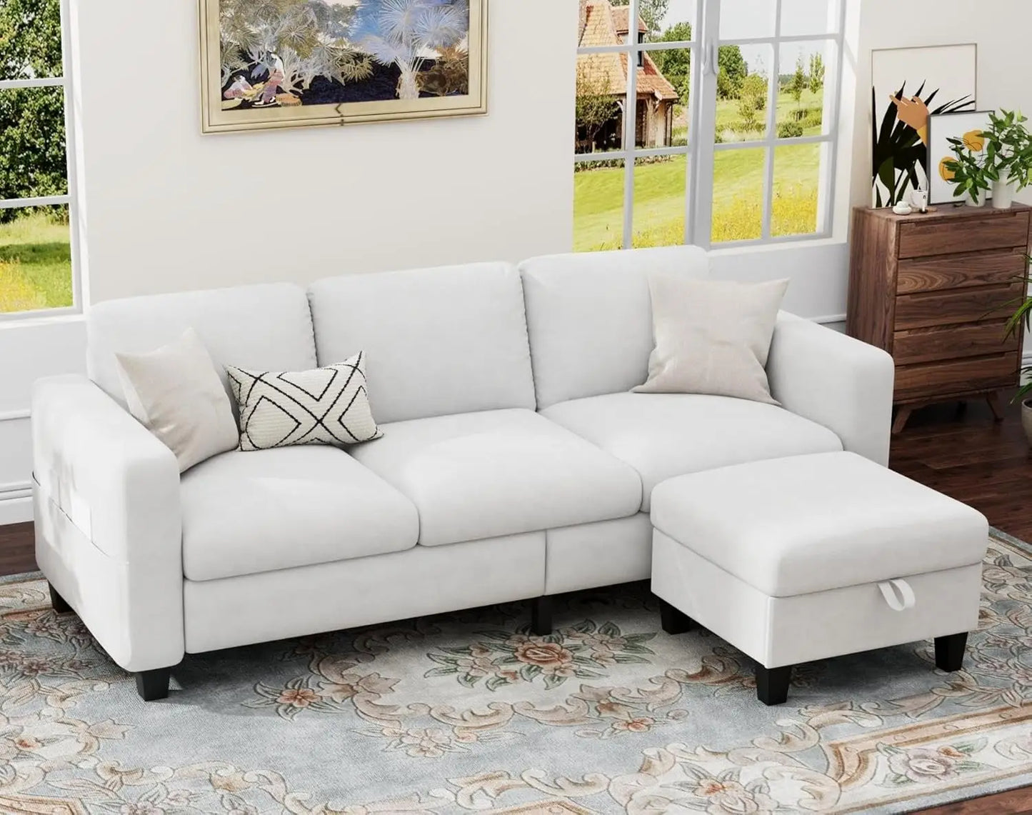 Sectional Couches for Living Room - Convertible L Shaped Couch with Storage Ottoman-Modern Linen Sofa 3 Seater, Customized