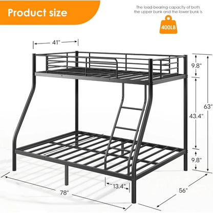 DHYL Bunk Beds Twin Over Full Size, Heavy Duty Metal Bunk Bed Frame for Adults, Space-Saving & No Box Spring Needed, Black