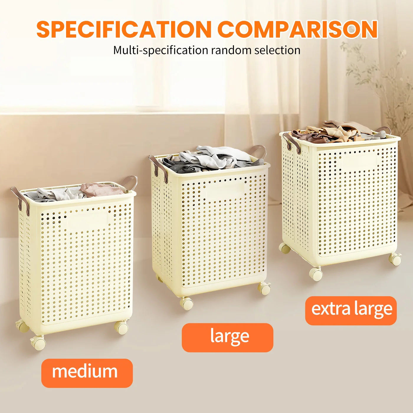 Laundry Basket Plastic Large With Wheel Foldable Clothing Storage Hamper Removable Organization Portable For Balcony Bathroom