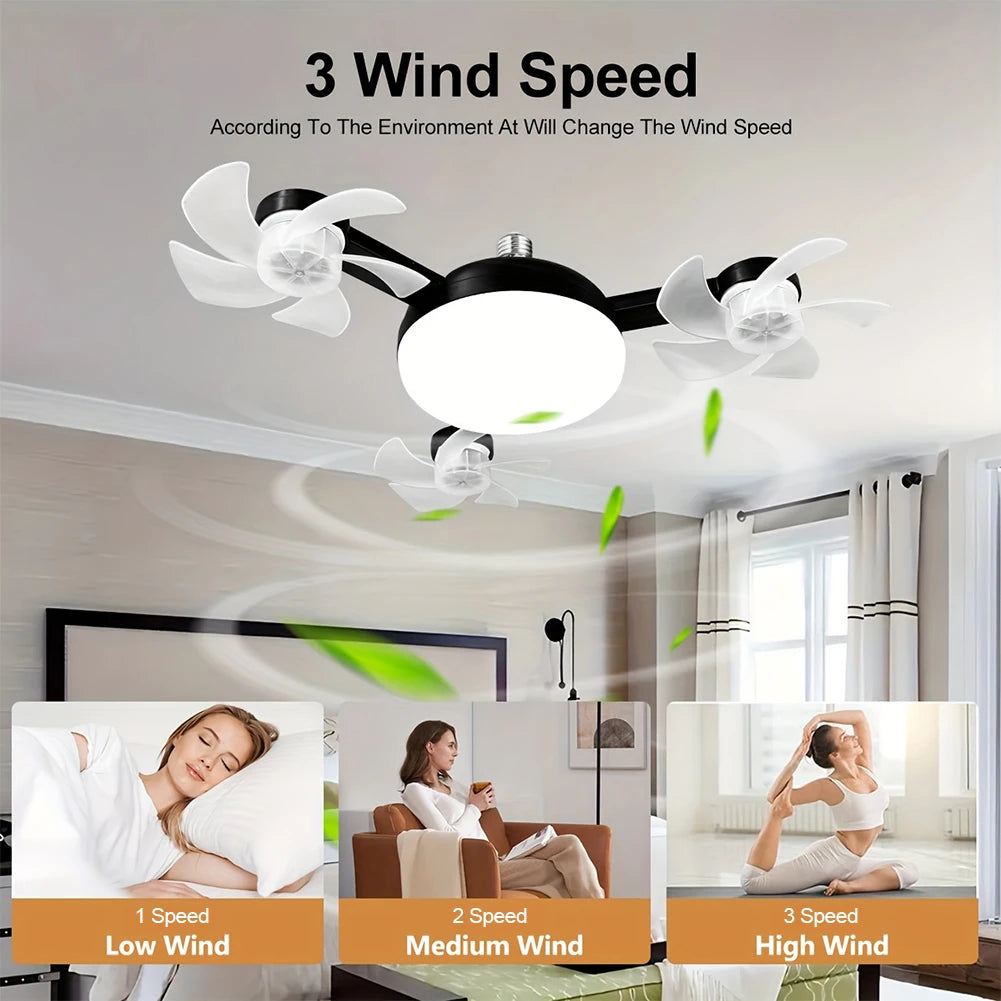 2 In 1 Hanging Fan with LED Lantern E27 E26 Electric Cordless Fan Silent Ceiling Drone Fan for Dining Room Bedroom Living Room
