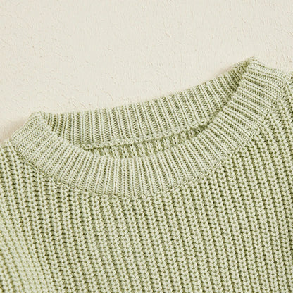 Cute Toddler Unisex Cable Knit Sweater Warm Cozy Round Neck Long Sleeve Pullover Jumper for Autumn Winter Season