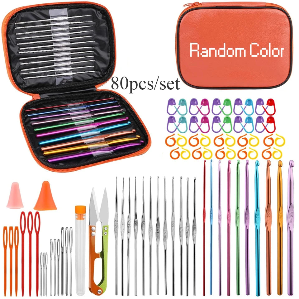 Crochet Hooks Kit with Storage Bag Ergonomic Knitting Needles Blunt Needles Stitch Marker Hand Knitting Craft Art Tools