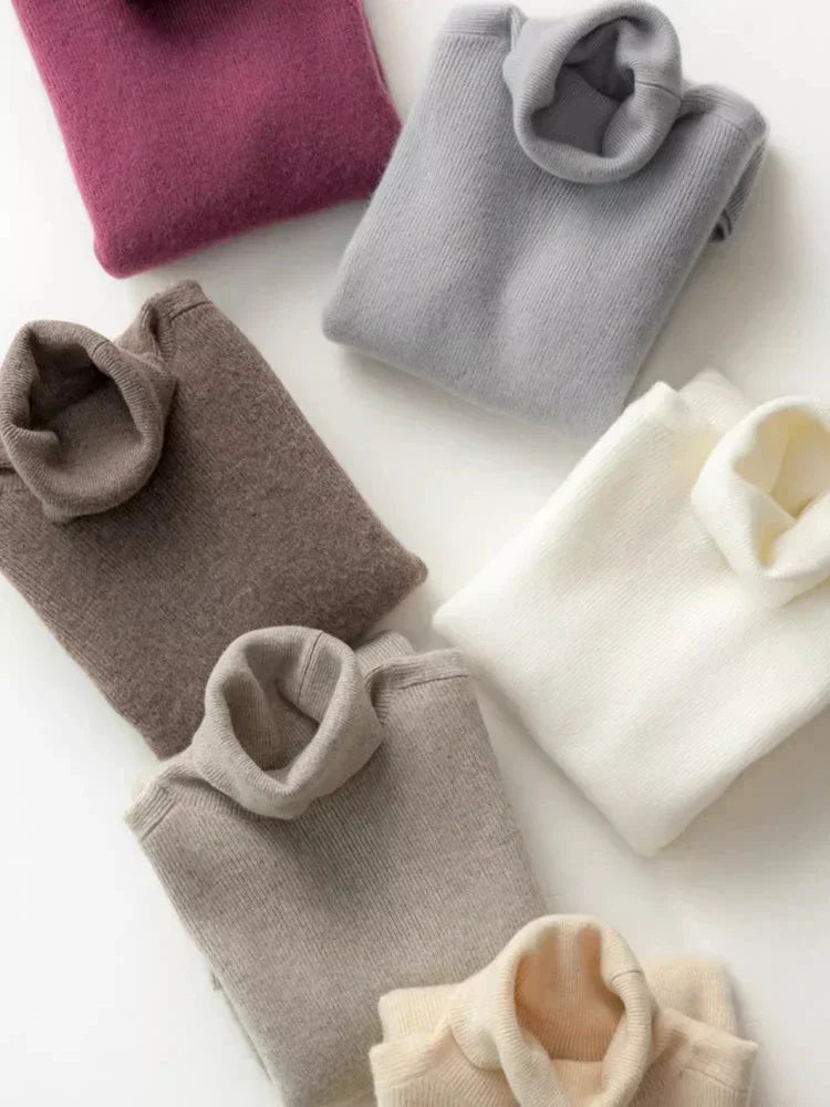 2025 Autumn Winter Women Sweater Women Thick Warm Soft Female Slim Pullovers Ladies Solid Versatile Knitted Turtleneck Sweater