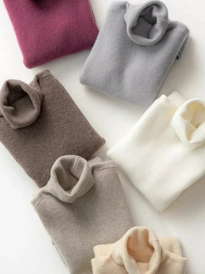 2025 Autumn Winter Women Sweater Women Thick Warm Soft Female Slim Pullovers Ladies Solid Versatile Knitted Turtleneck Sweater