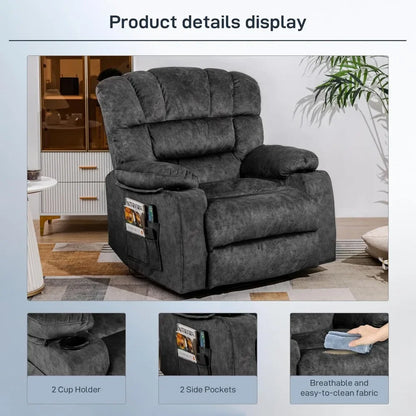 The New-Recliner Chair Modern Ergonomic Lounge Single Sofa Seat Living Room Gravity Recliners Foam Filling 2 Cup Holders & Side