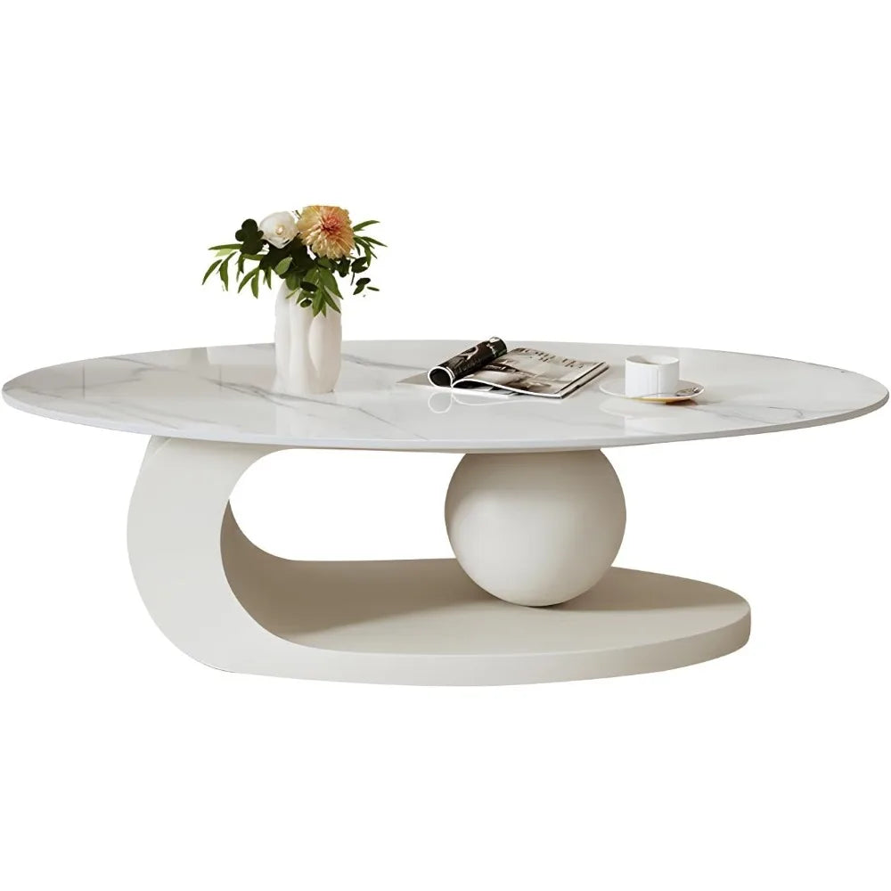 Modern Stone Coffee Table with Abstract Metal Base Living Room Table Center Table for Home Furniture-White 39" Lx 20" W x 17" H