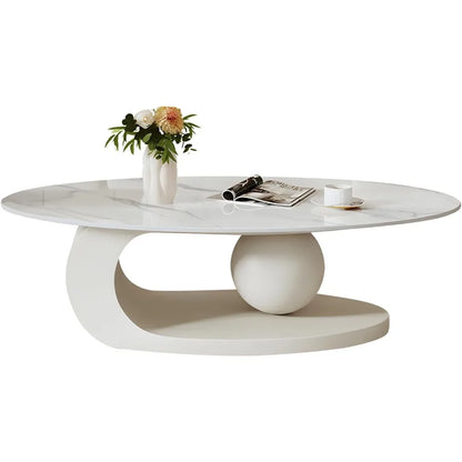 Modern Stone Coffee Table with Abstract Metal Base Living Room Table Center Table for Home Furniture-White 39" Lx 20" W x 17" H