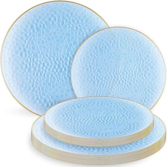 Organic Hammered Dusty Blue Disposable Plates 32 Count 7 Inch 10 Inch Combo Elegant Tableware Party Supplies Eco-Friendly