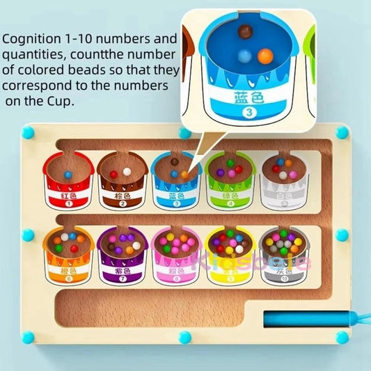 Wooden Montessori Color Sorting Toy – Magnetic Bead Maze Learning Board for Early Education