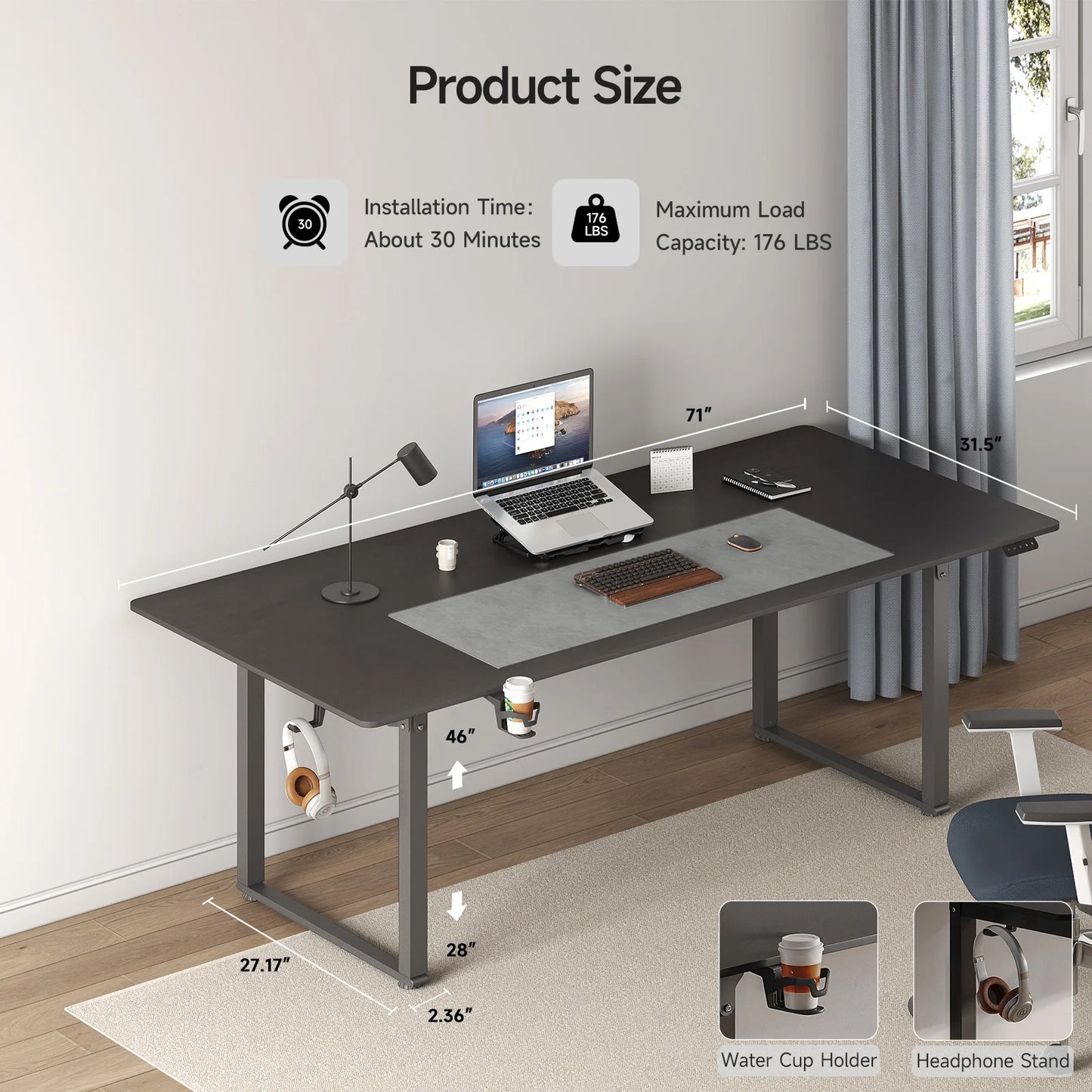 Electric Lifting Table, Square Standing Computer Desk Stand Up Desk With 4 Legs Sit Stand Desk Adjustable Height from 28-46"