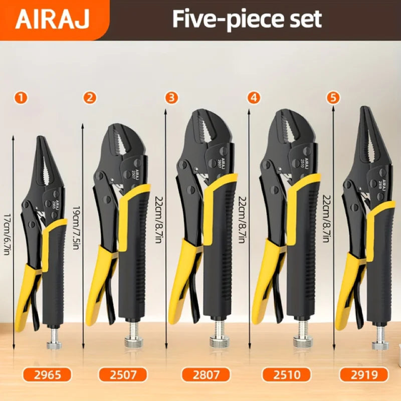 5 pcs AIRAJ Locking Pliers Set Quick Release Curved Mouth Powerful Pliers Versatile Tool For Strong Clamping/Twisting/Metal Bend