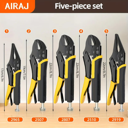 5 pcs AIRAJ Locking Pliers Set Quick Release Curved Mouth Powerful Pliers Versatile Tool For Strong Clamping/Twisting/Metal Bend