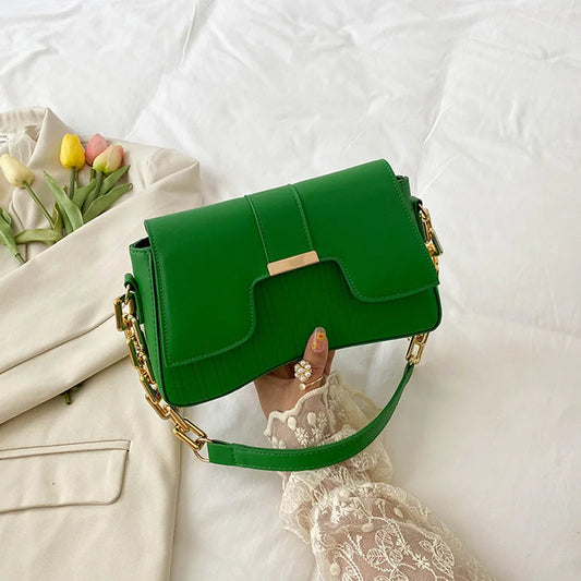 Fashion Acrylic Chain Shoulder Bag Ladies Handbags Casual Solid PU Leather Underarm Bags For Women Daily Used