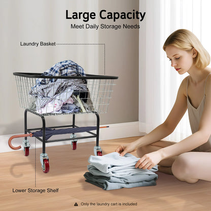 Large Capacity 110 Lbs Steel Wire Laundry Cart, 20*8*15.7in Laundry Basket with Wheels, Commercial Laundry Basket Cart