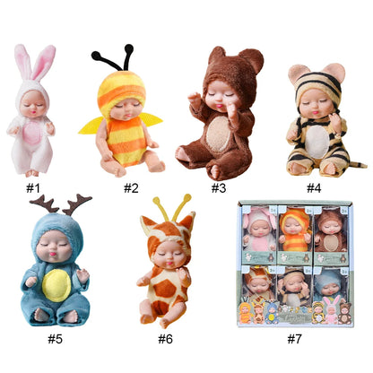 Mini Reborn Doll with Cartoon Animal OP Costumes Cute Cute 4.3inch Sleep Series Reborn Baby Doll Kit Holiday Gift for Children