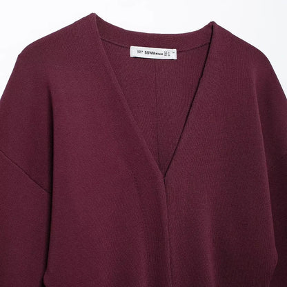 CLAZZAA Women Fashion Solid Single Breasted Knitted Sweater Vintage V-Neck Long Sleeves Female Chic Lady Outfits