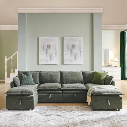 112.6" Sectional Couches for Living Room, Cloud Couch Sectional with Large Storage, U-Shape Modular Sectional Sofa, Customized