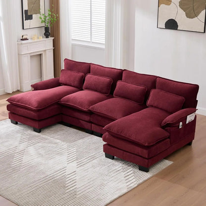 Modern U Shape Sectional Sofa Cloud Couch, 110" Upholstery Chenille Fabric Modular Couch, Comfy 4 Seat Sleeper Sofa With Double
