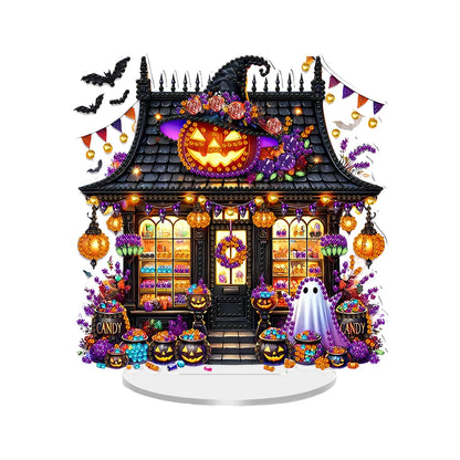 2D Flat Halloween DIY Desktop Diamond Art Kits Single Drill Diamond Painting Desktop Ornaments Kit for Home Office Desktop Decor