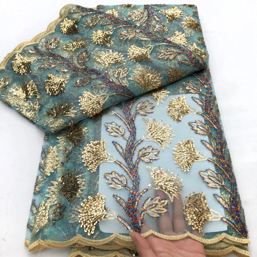 Black French Mesh Lace Fabric Sequins Flocking Bride Dress 2025 High Quality African Lace Fabric 5 Yards Nigerian Tulle Lace Sew