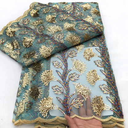 Black French Mesh Lace Fabric Sequins Flocking Bride Dress 2025 High Quality African Lace Fabric 5 Yards Nigerian Tulle Lace Sew