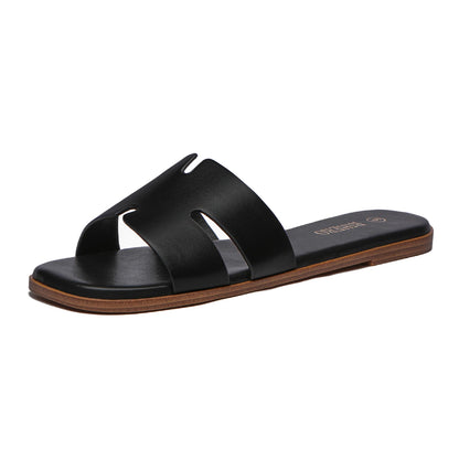 Women's Dressy Flat Sandals Comfortable Slip On Leather Slide Sandals