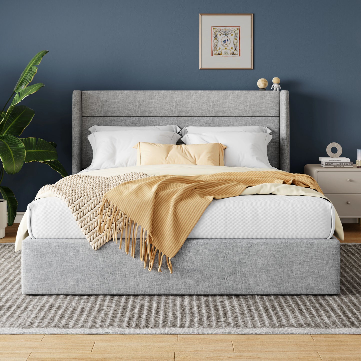 HOOMIC Lift Up Storage Platform Bed Frame with Wingback Headboard/Heavy Duty Hydraulic Bed/Large Underneath Storage, Noise Free