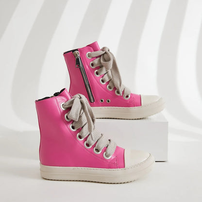 High top flat bottom casual personality fashion coarse shoelaces women's casual shoes daily college women's shoes