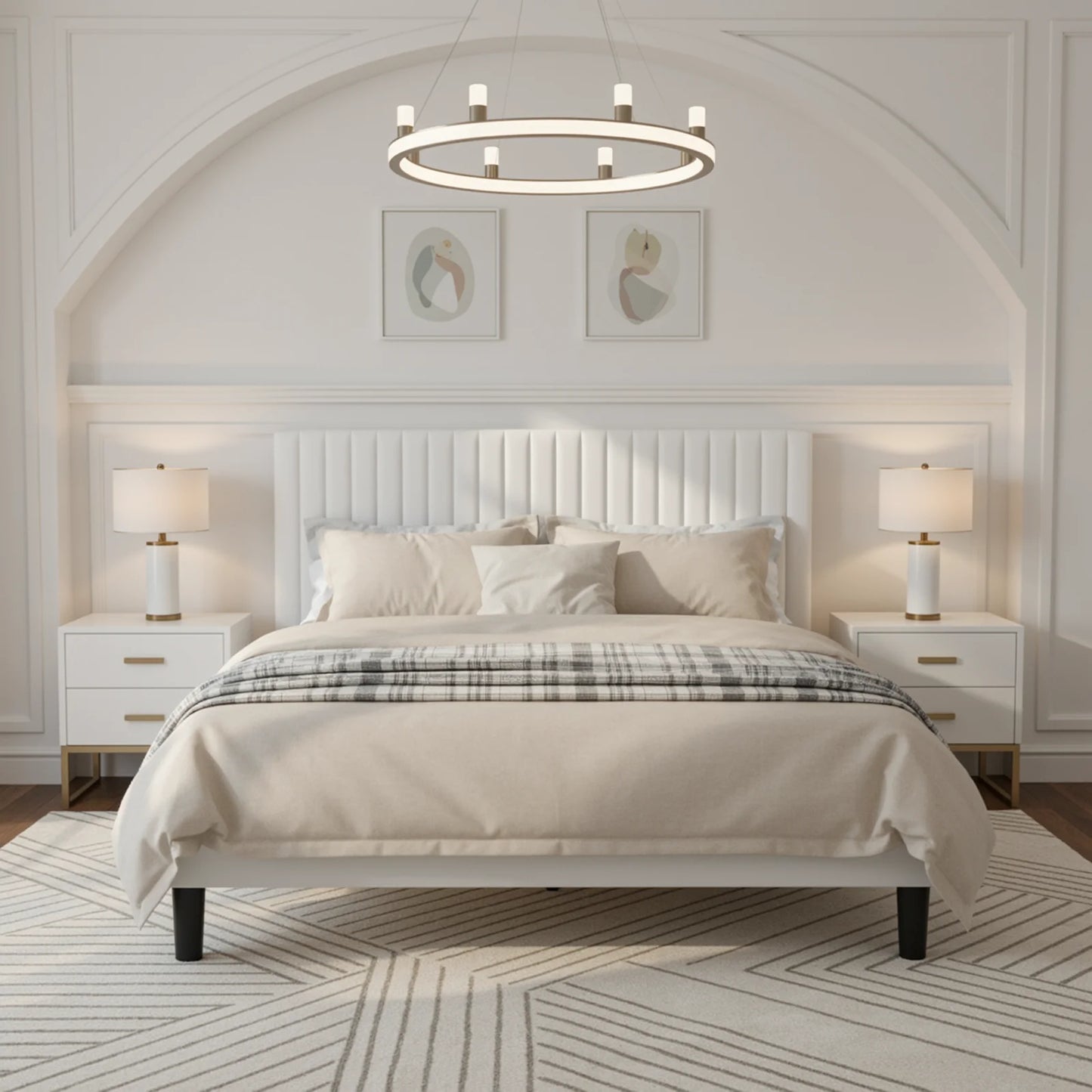 HOOMIC Twin/Full/Queen/King Size Velvet Upholstered Bed Frame with Elegant Vertical Channel Tufted Headboard