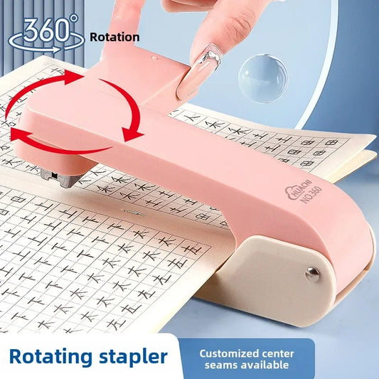 Large 360 Degree Rotatable Stapler for Students Home Office Use Stapling Machine Strong Clutch Large Capacity Staple Extractor