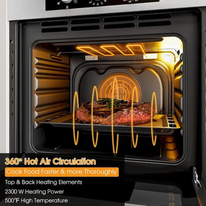 COSTWAY 24" Single Wall Oven, Electric Built-in Wall Oven with 2.47 Cu.  Ft. Capacity, 5 Cooking Functions, 360° Rotisserie