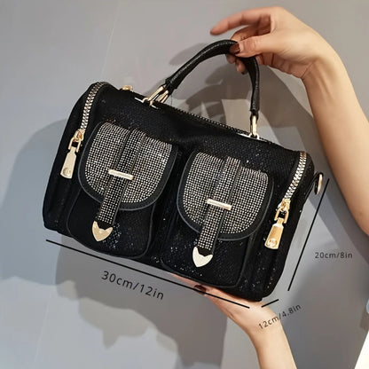 2025 New elegant women's rhinestone sequin handbag, large capacity casual shoulder and crossbody bag, women's casual handbag