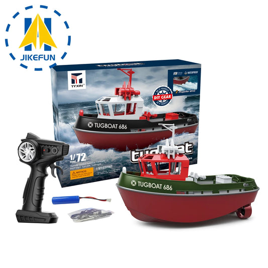 JIKEFUN 686 Rc Boat 2.4G 1/72 Powerful Dual Motor Long Range Wireless Electric Remote Control Tugboat Model  Toys for Boys Gift
