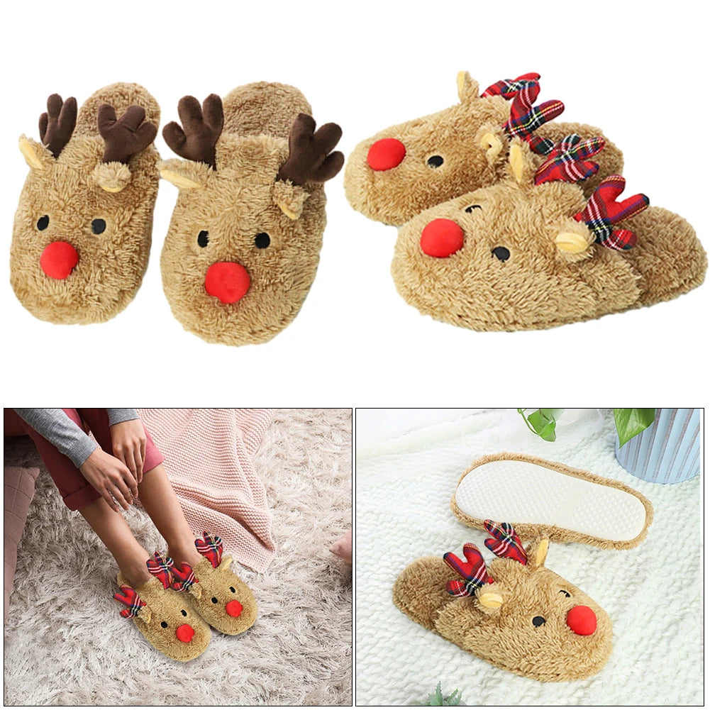 Christmas Reindeer Slippers House Flat Floor Soft Slides Winter Slippers Slip-On Slippers Women Men Breathable Bedroom Slippers