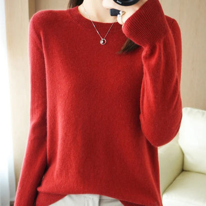 Autumn Winter Basic Knitted Pullover Women Solid Color Round Neck Sweater Woman All Match Long Sleeve Knitwear Bottoming Shirt