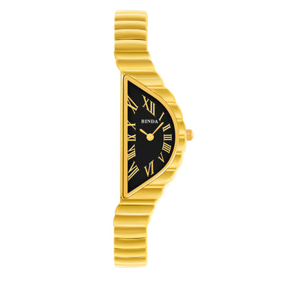 Binda Women’s Gold Case Quartz Watch – Curved White Dial, Half-Round Roman Index, 30M Water-Resistant, Elegant Gift Box Set