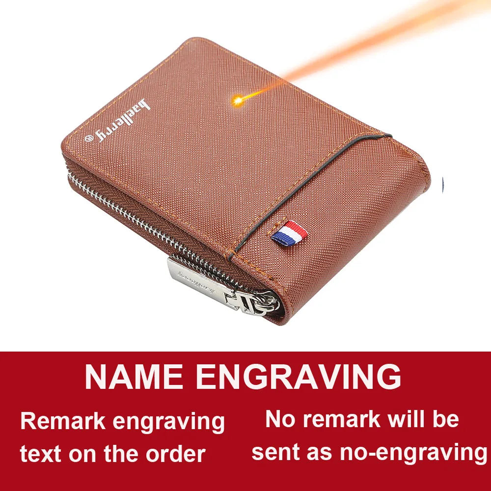 Baellerry Mini Men Card Wallets Name Print 9 Card Holders Zipper Card Wallet PU Leather Thin Male Card Purse Mini Carteria