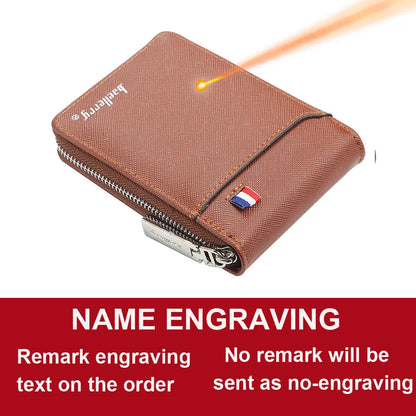 Baellerry Mini Men Card Wallets Name Print 9 Card Holders Zipper Card Wallet PU Leather Thin Male Card Purse Mini Carteria