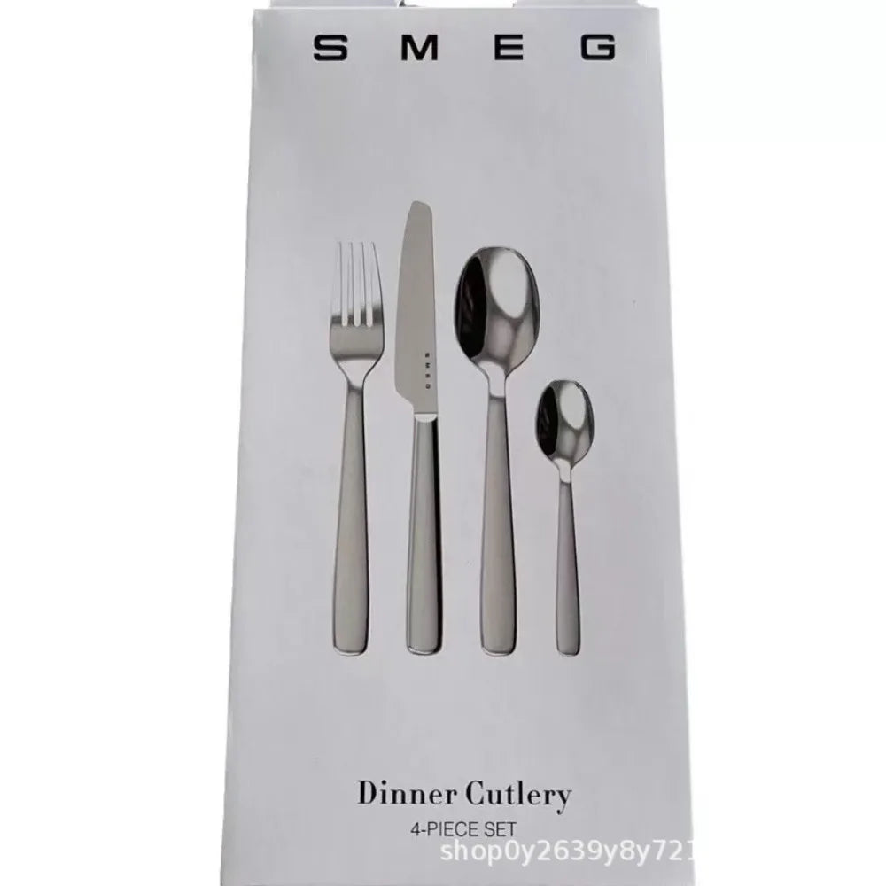 Thickened ceremonial stainless steel fork spoon knife 4-piece set, anti slip handle, corrosion-resistant and easy to maintain