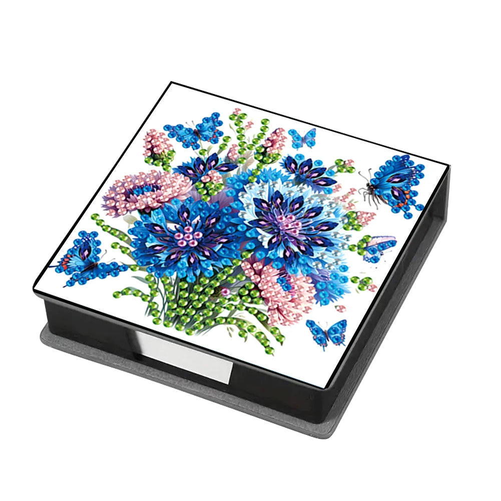 Flowers Leather Diamond Painting Notecard Box Gem Art Sticky Note Holder Gem Painting Memo Pad Holder Mosaic Kit for Home Office