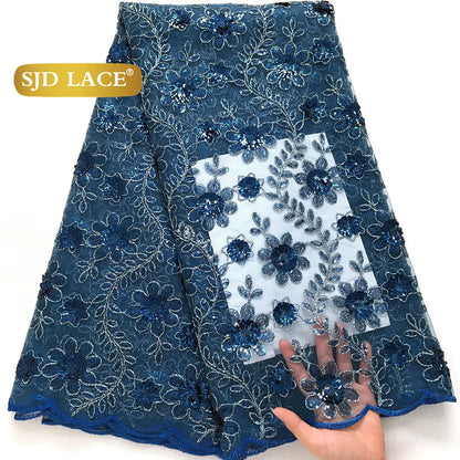 SJD LACE African Green Sequins Mesh Woman Lace Fabric High Quality 2025 Nigerian French Net Lace for Sewing Wedding Dresses 3735