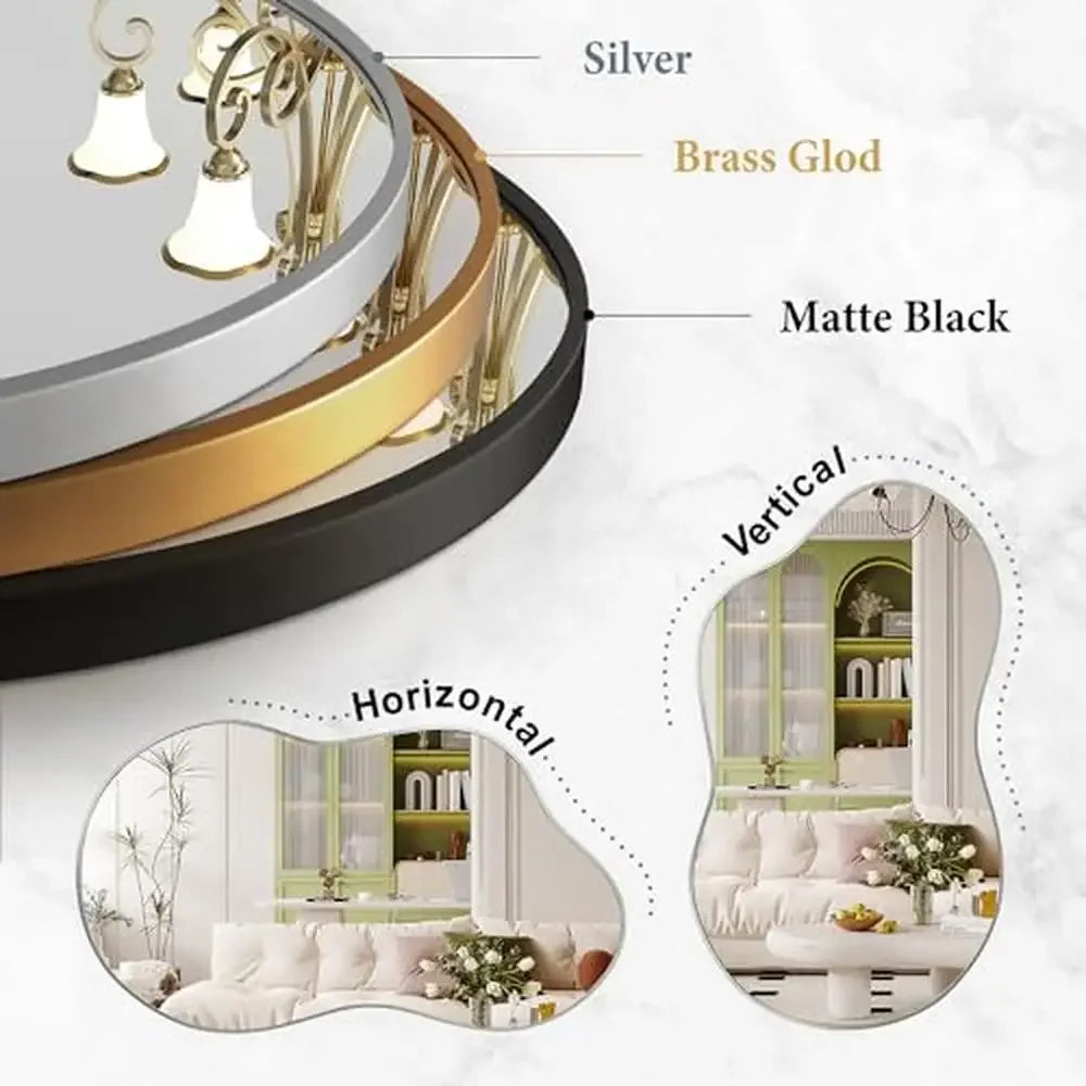 20"x36" Asymmetrical Wall Mirror Gold Frame Aviation Aluminum Alloy Bathroom Bedroom Decor