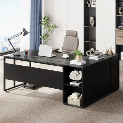 Tribesigns 71 inch Executive Desk, L Shaped Desk with Cabinet Storage, Executive Office Desk with Shelves, Business Furniture
