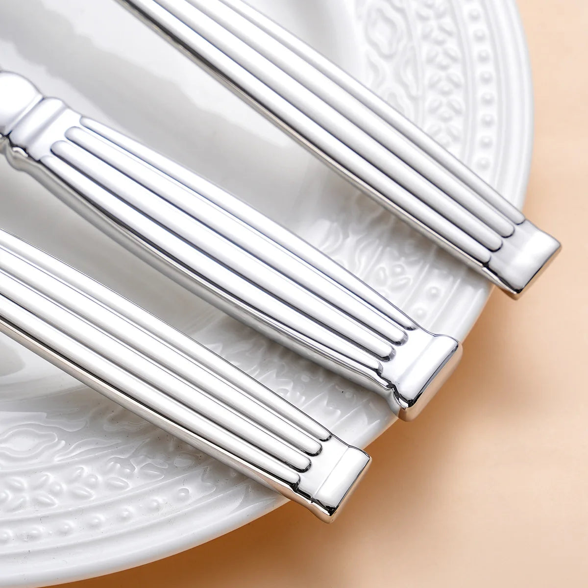 roman column Western Silver Cutlery Set Elegant Striped Handle Tableware Stainless Steel 304 Knife Fork Spoon spoon and fork set