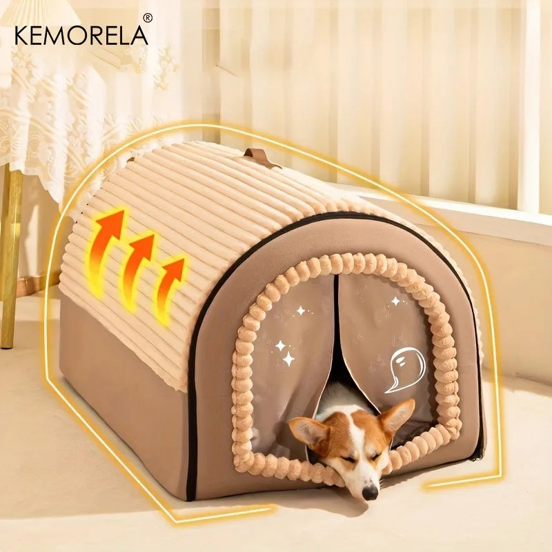 All-Season Enclosed Pet Bed Thickened Portable Dog House & Cat Tent with Washable Bedding Needed Bed for Small Medium Large Dogs