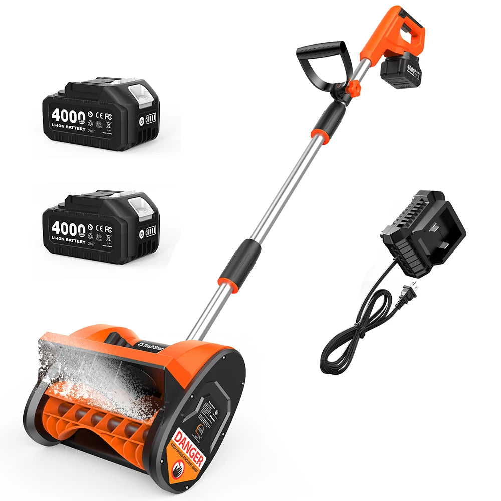 TaskStar Cordless Snow Shovel 2 4000mAh Batteries Powered 6x12-inch Electric Snow Sweeper 16.5ft Distance With Directional Plate