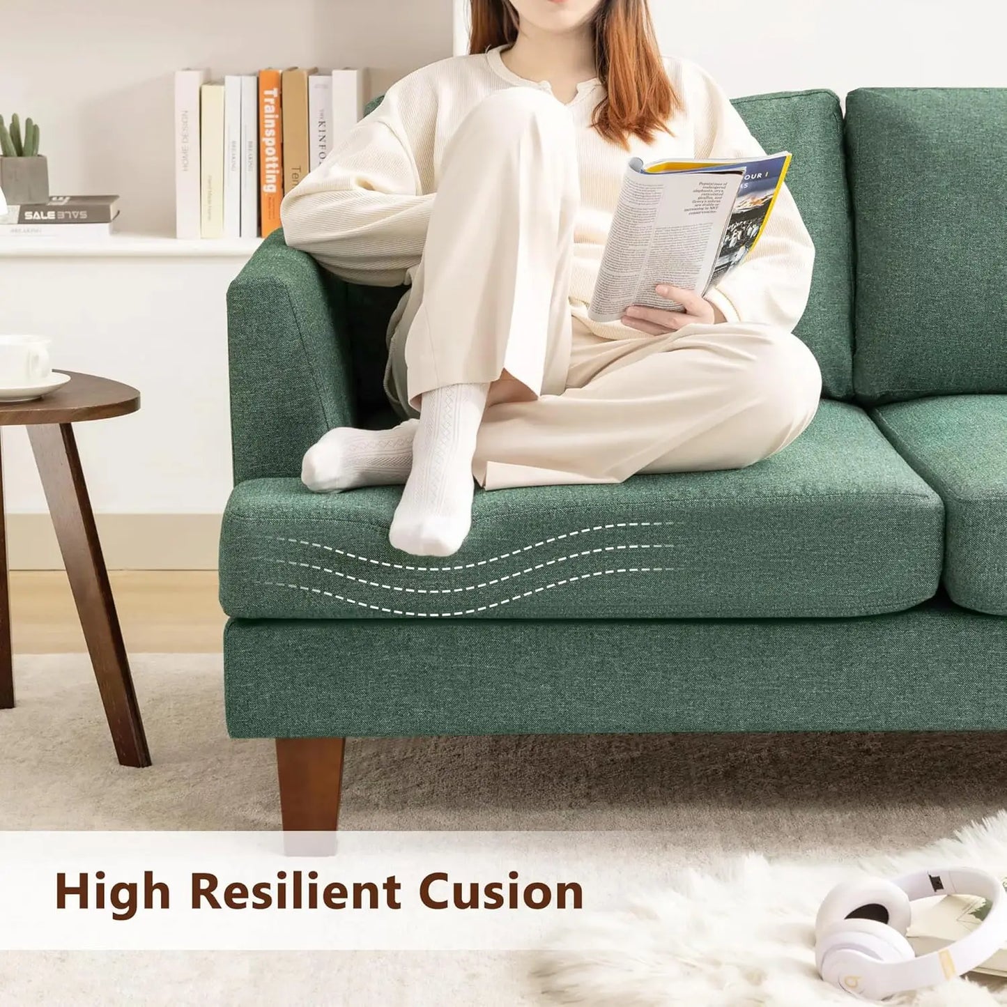 3 Seater Sofa Couch with Deep Seats, 89" Mid Century Modern Upholstered Sofa with Armrests, Comfy Couches , Customized