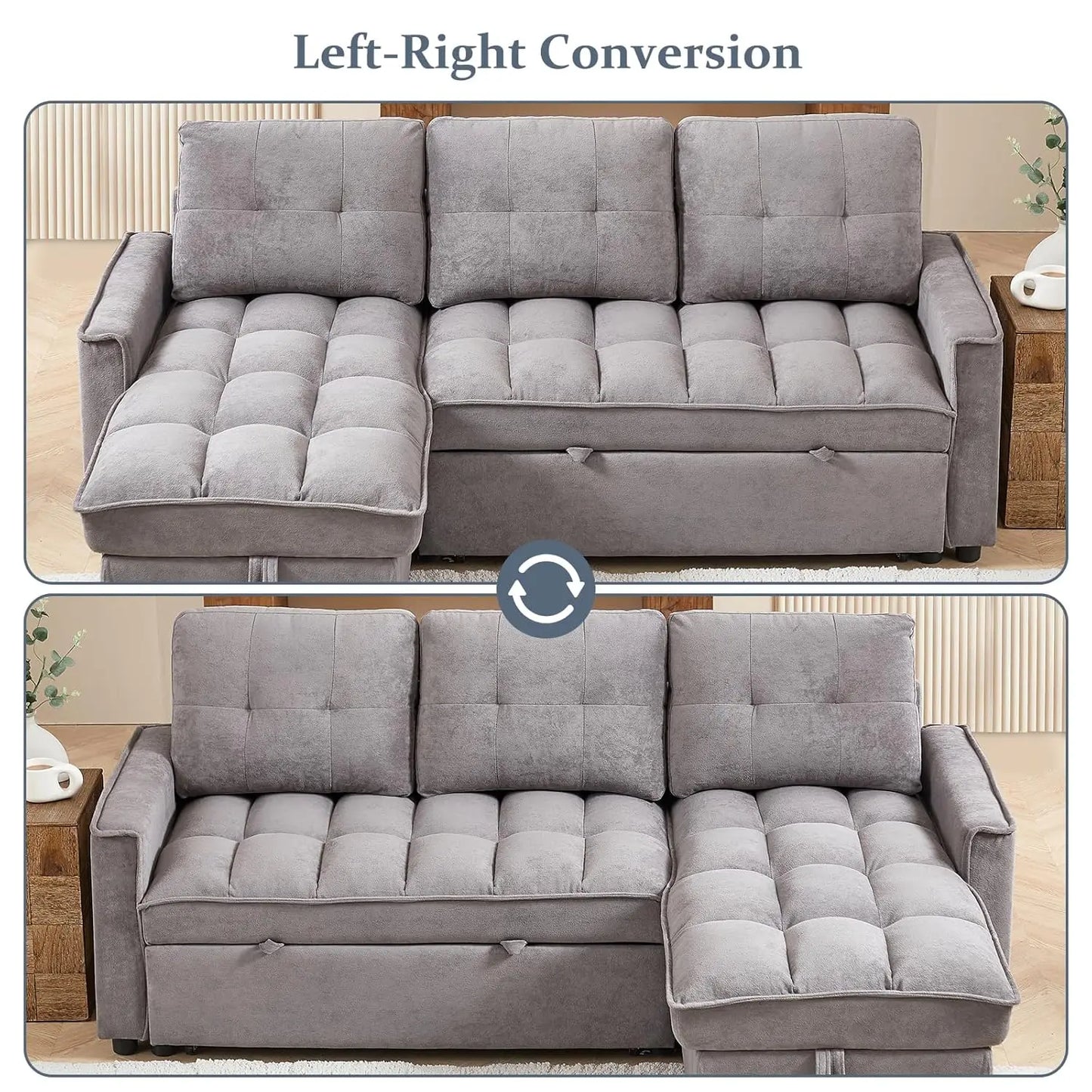 78.75" Sleeper Sofa Couch,Pull-Out Sofa Bed with USB and Tape-c Charging Ports, L-Shaped SectionalSofa , Customized